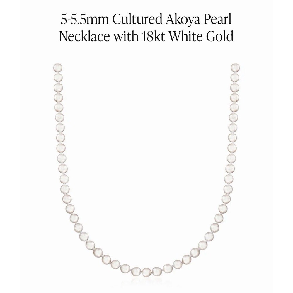 5-5.5mm Cultured Akoya Pearl Necklace with 18kt White Gold. 16" Ross Simons New